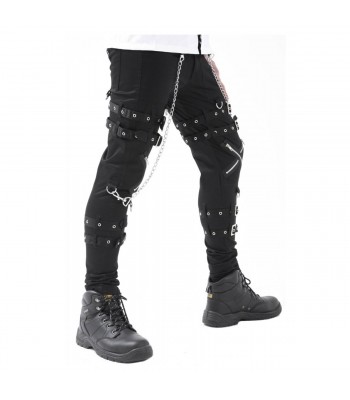 Men Gothic Cross Zip Pant Straps Cyber Punk Bondage Pant Black Goth Punk Pants with Zipper and Straps